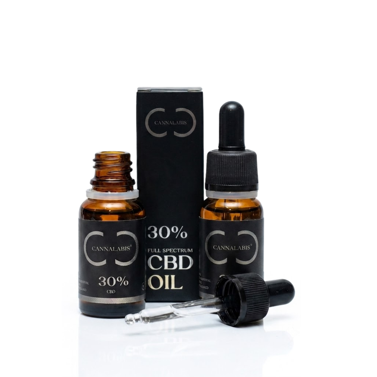 Pack de 2 óleos CBD 30 por cento Cannalabis de espectro completo com pipeta conta-gotas de precisão.