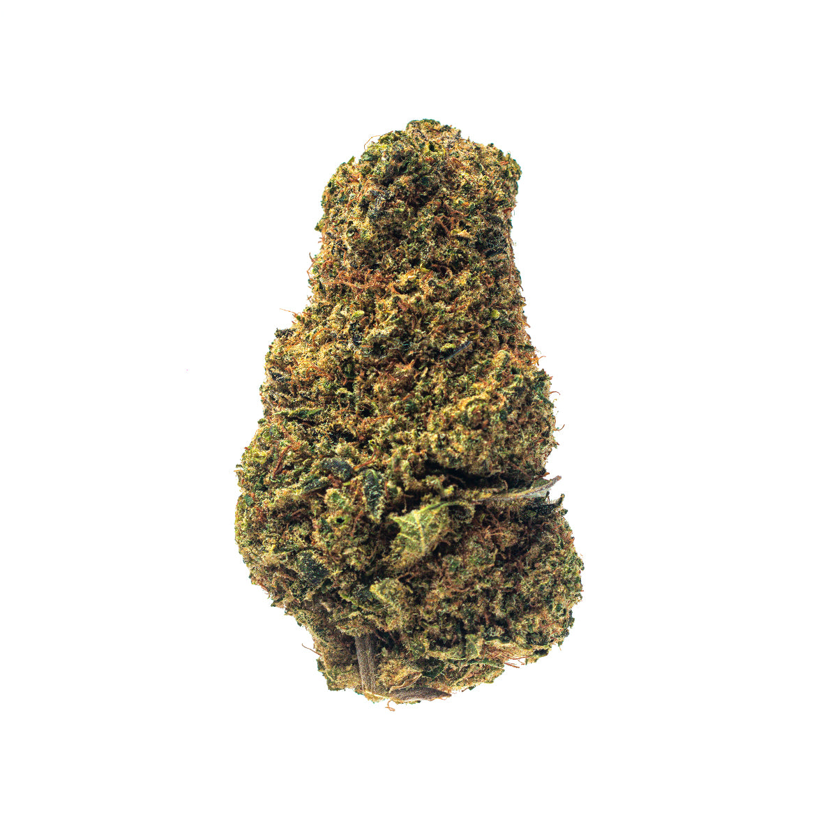 Flores de CBD LA Confidential com buds compactos, muito resinados, tricomas brilhantes e cor verde-escuro intenso